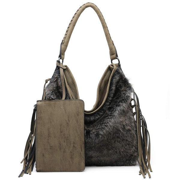 Oversize Hobo Bag for Women Fringe Fur purse