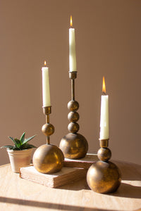 Set of 3 Antique Brass Taper Candle Holders