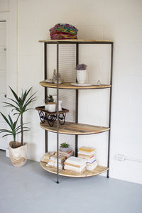 Recycled wood and metal half circle shelf