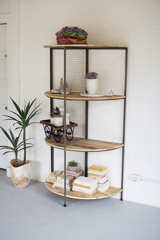 Recycled wood and metal half circle shelf