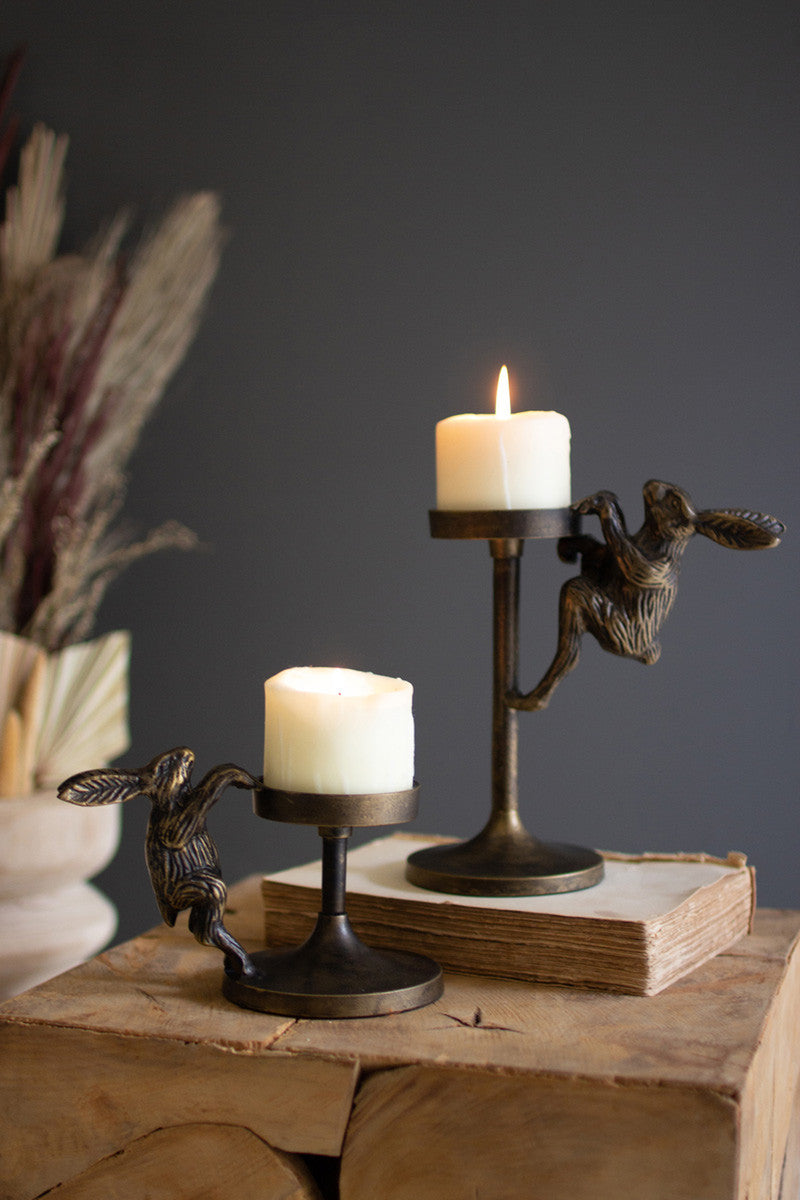 Antique Brass Rabbit Candle Holders