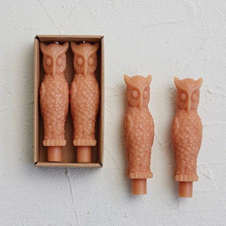 Owl Taper Candle Black / Blush
